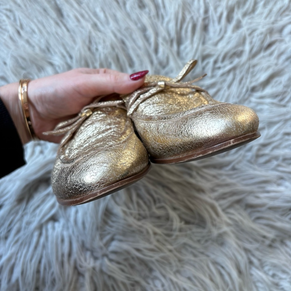 J. Crew The Academy Leather Metallic Gold Womens Almond Toe Loafers H1872 Size 8 - Picture 6 of 12